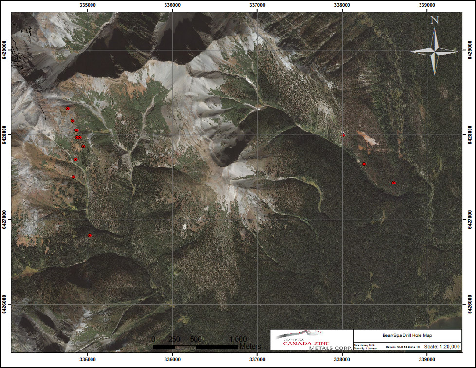 Drill hole location map on the Bear/Spa property