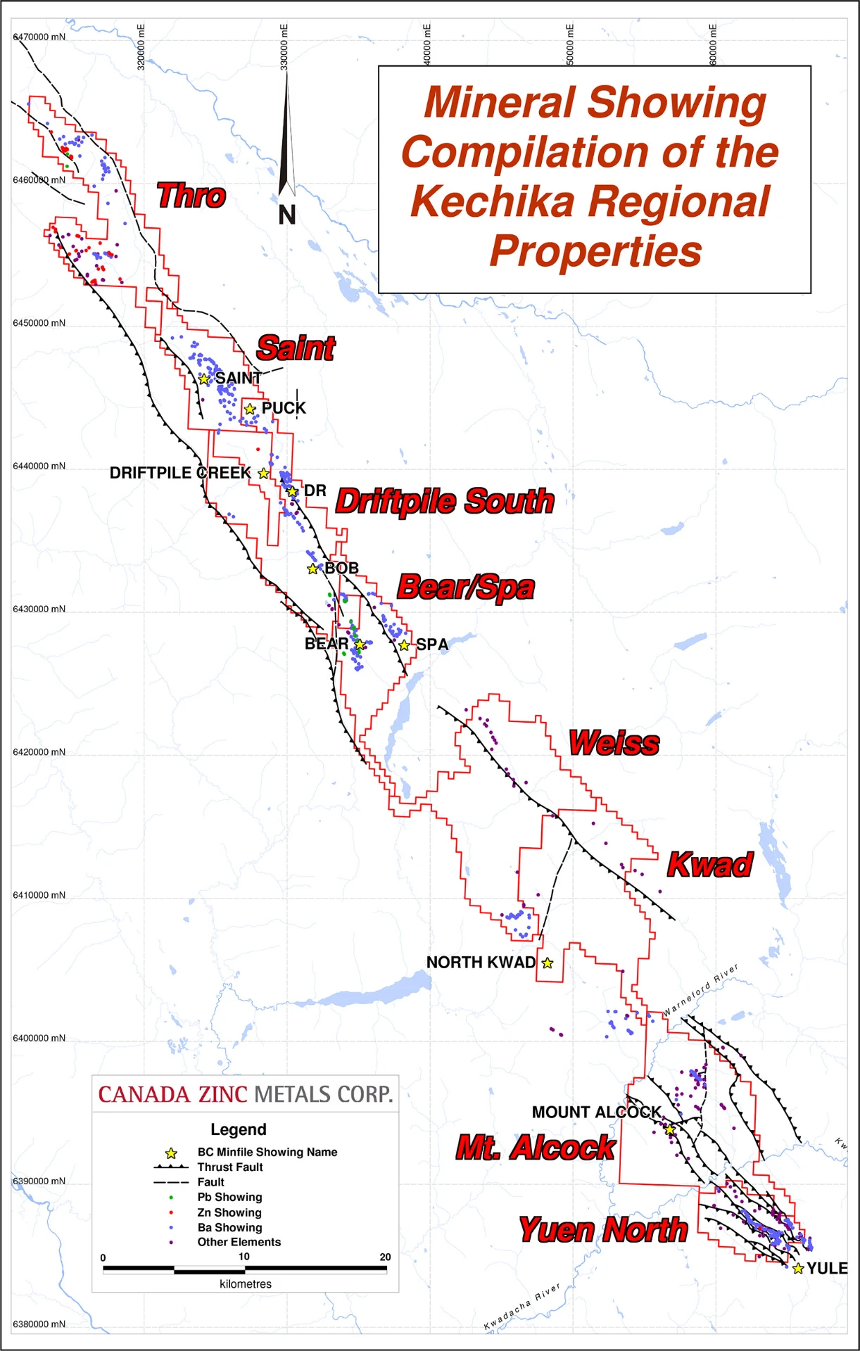 Mineral showing compilation of the Kechika Regional Properties
