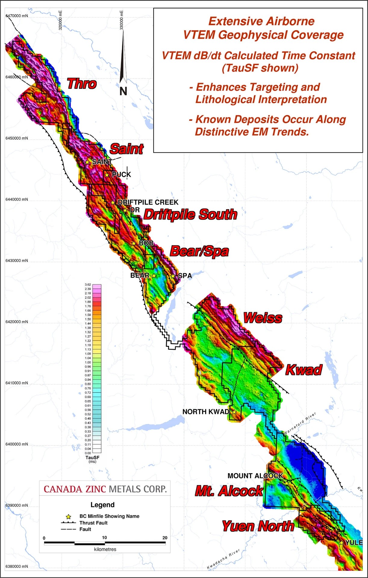 TauSF response across the Kechika Regional Project from the airborne VTEM survey