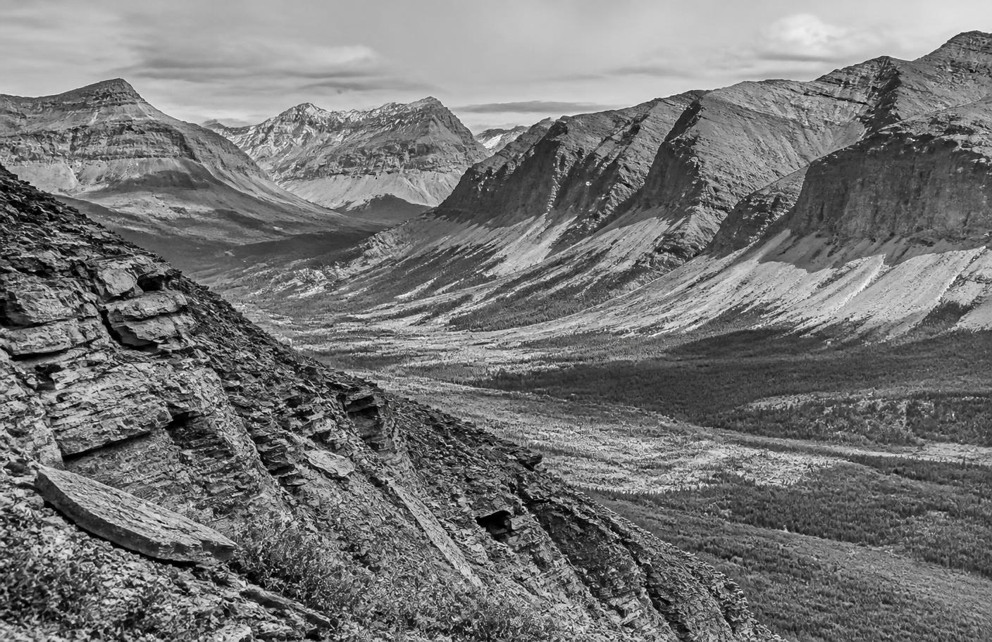 Layered mountain ranges across the Kechika Trough
